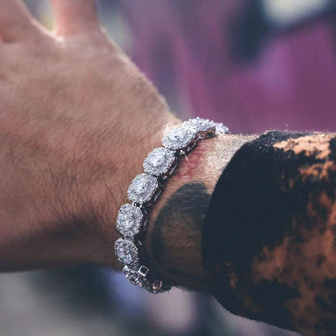 18k Gold Plated Cluster Cubic Zirconia Tennis Chain Bracelet 12mm Iced Out Bling Large Cz Charm Hip Hop Jewelry Gifts NYB015