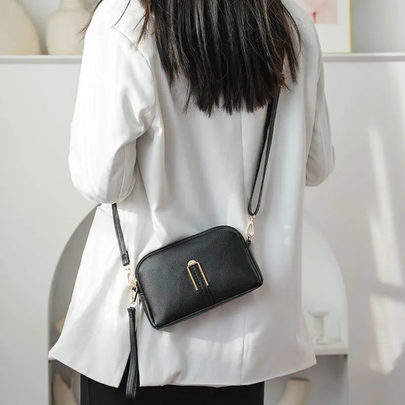 New Genuine Leather Crossbody Bag For Woman Solid Color Clutch Phone Pouch Elegant Shoulder Bag Simple Small Messenger Bag Sac