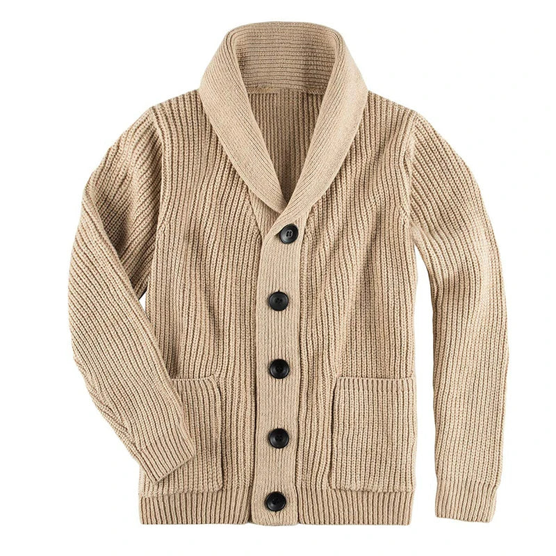 Men's Winter Cardigan Sweater Slim Fit Shawl Collar Outwear Sweatercoat Fashion Male Knit Button Up Wool Cardigan With Pockets