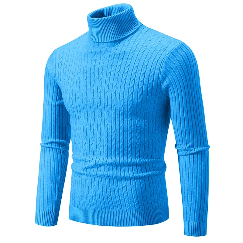 Men's High Neck Sweater Solid Color Pullover Knitted Warm Casual Turtleneck  Mens  Knitted Sweater
