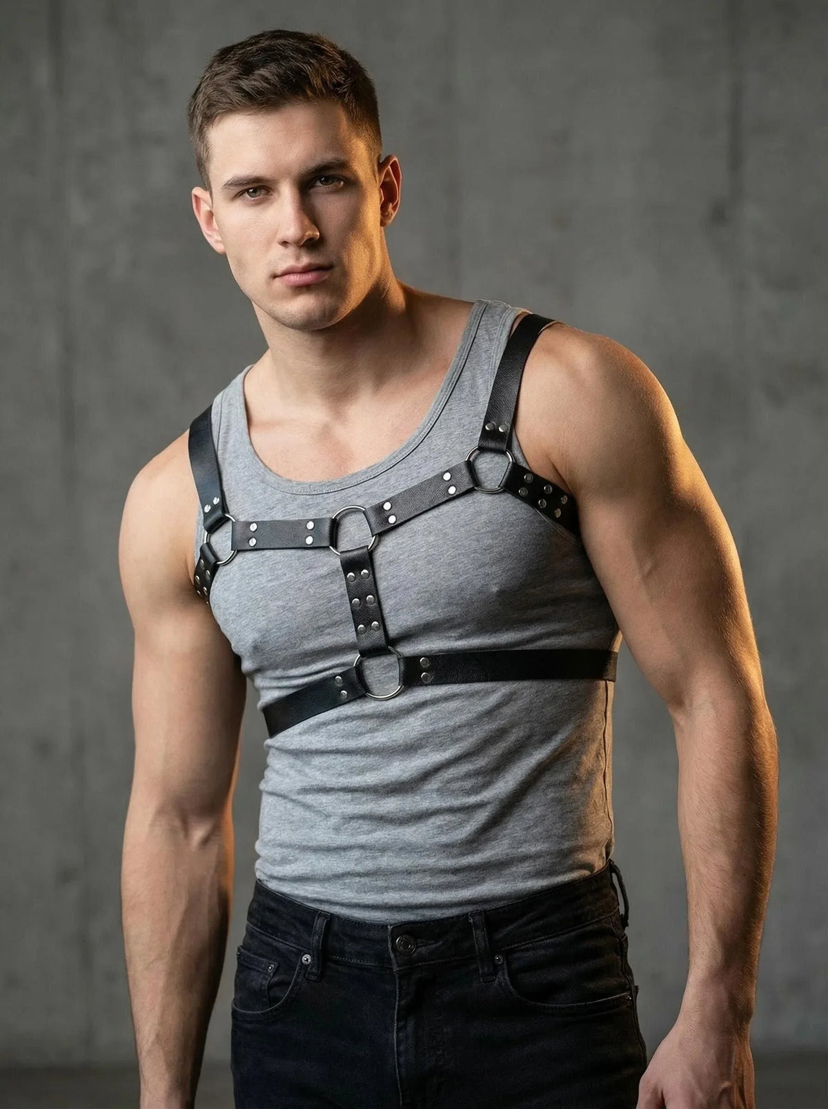 Harness Leather Adjustable Body Harness for Men, Goth Punk Cosplay Chest Belt Strappy, O-Ring Festival Rave Gear Accessories