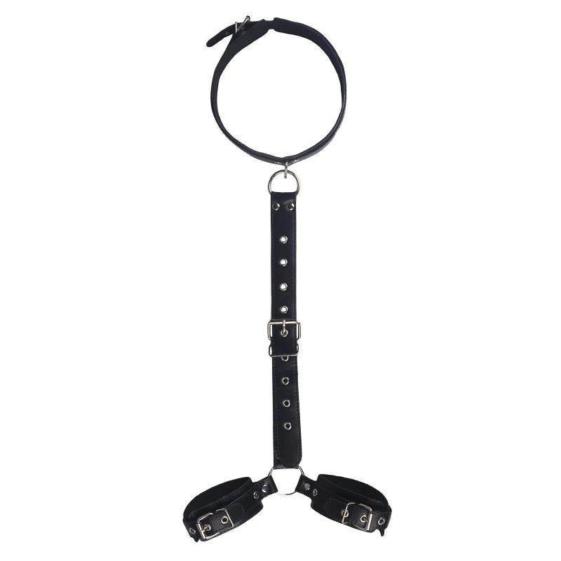 Neck to Wrist Restraints Kit Sexy Women B*SM Fetish Behind Back Handcuffs Collar Adjustable Bondage Set Couple SM Sex Game Tool