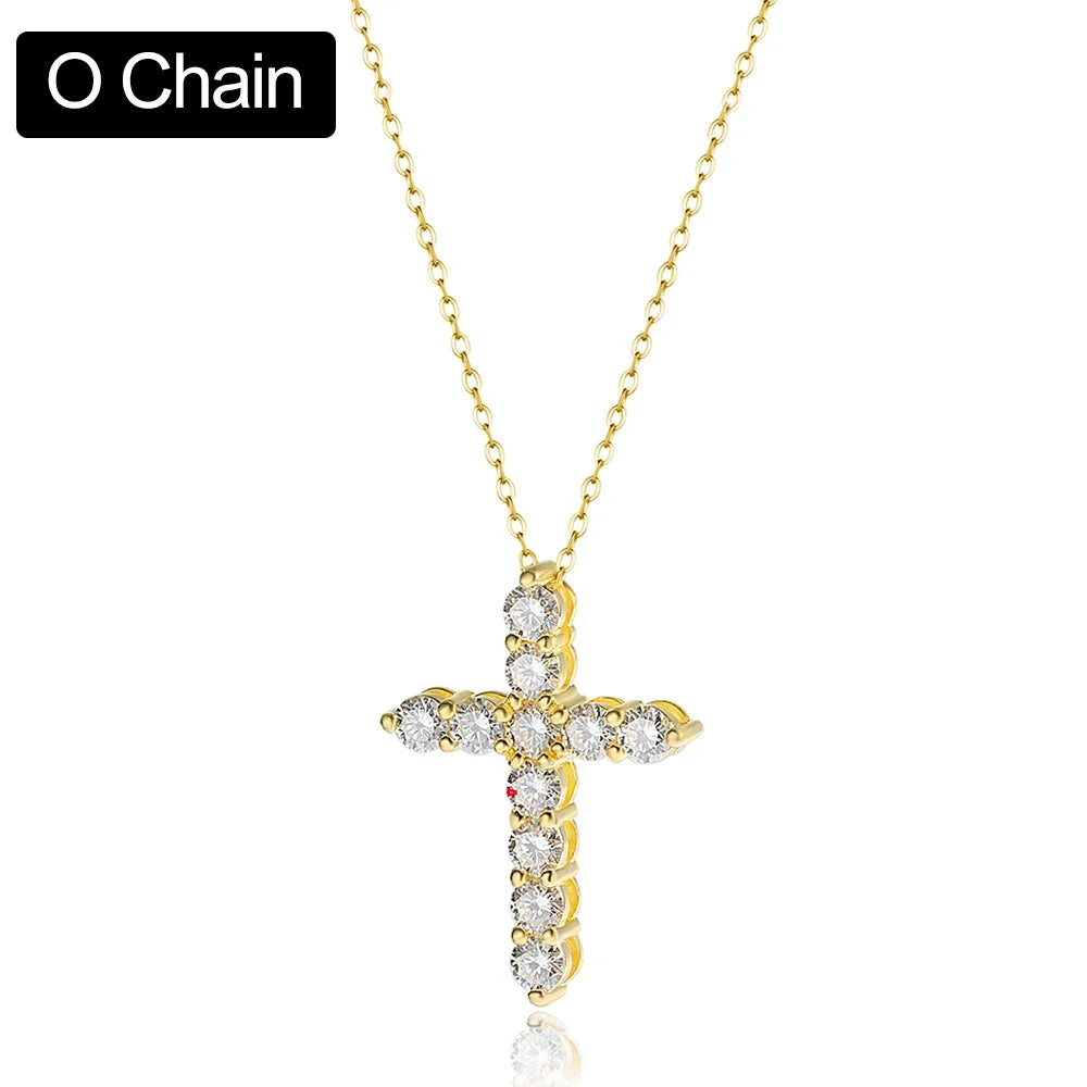 3mm 4mm 5mm Moissanite Cross Necklace GRA Certified S925 Silver Jesus Pendant Neck Chain for Women Engagement Bridal Fine Jewely