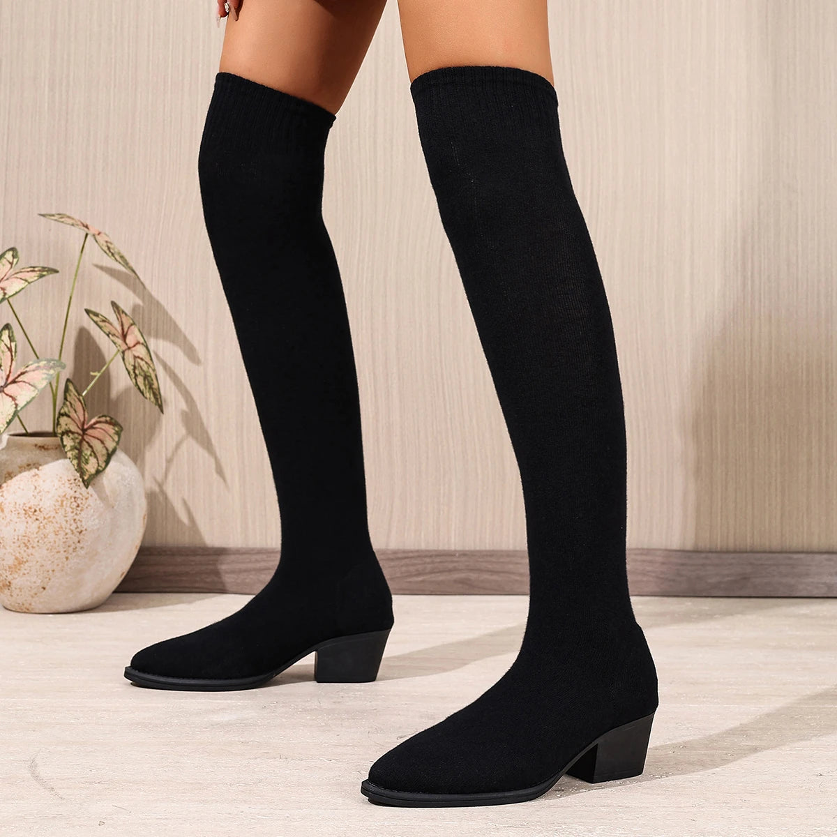 Women Knitting High Boots Flats Over The Knee Shoes Woman Trend Fashion Cozy Dress Sexy Elegant Sock Boots for Women