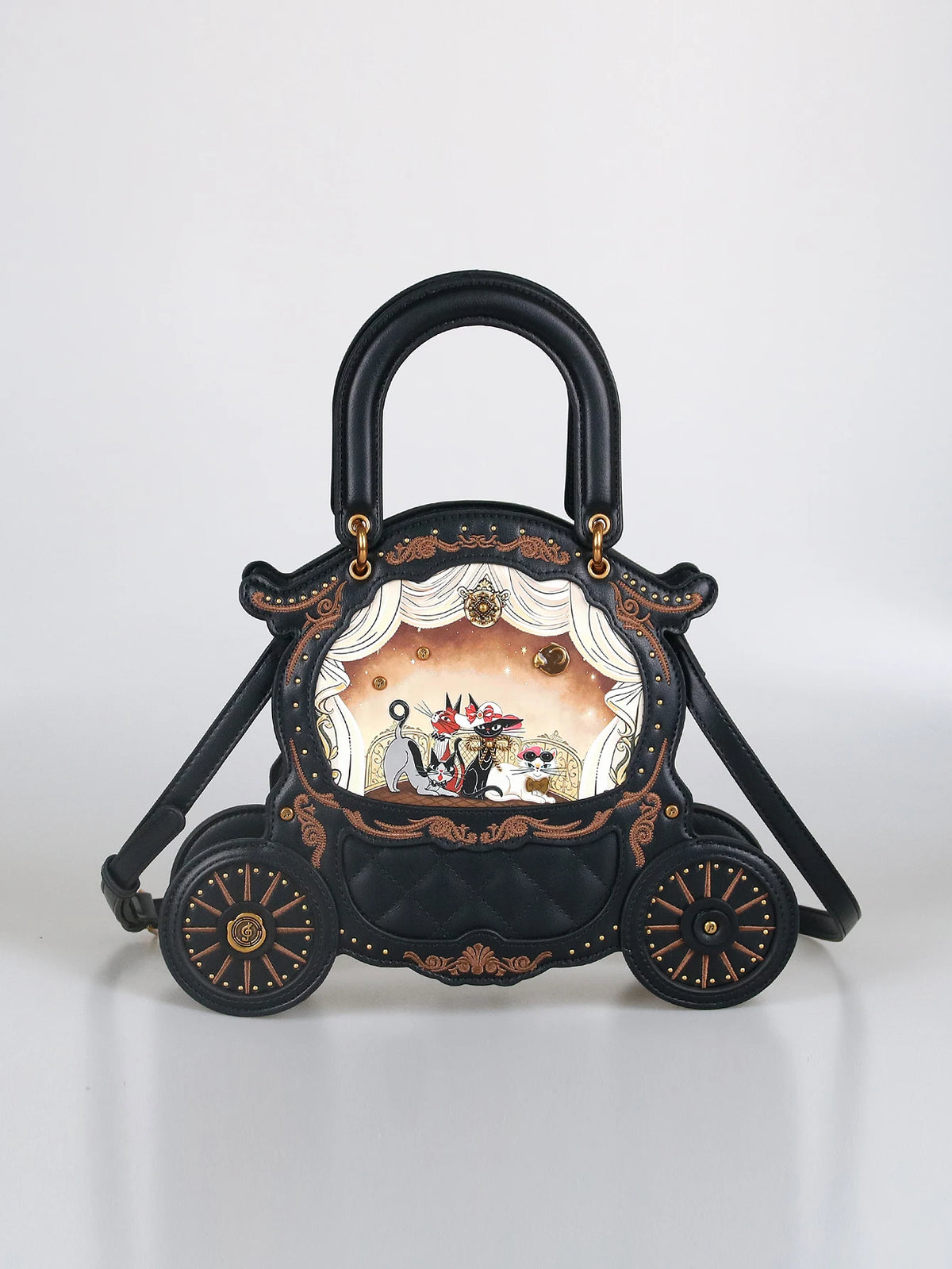 Fashion New 2026 Ladies' Hand-Held Special-Shaped Bag Retro Carriage Handbag niche Unique Cat Print Bag Personality Sweet and Co