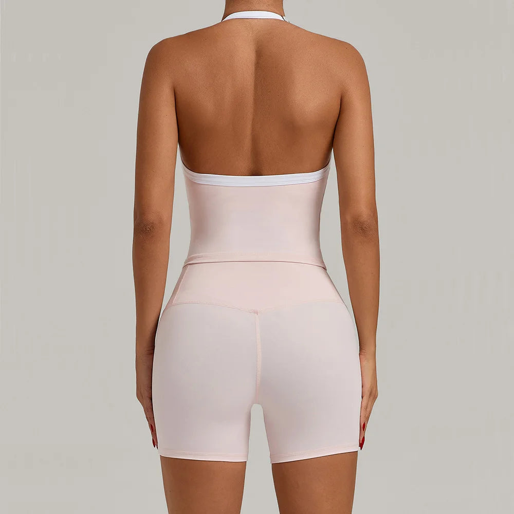 Yoga Sets Seamless Women Tracksuit Workout Sets 2 Pieces Gym Suits Ribbed Crop Tank High Waist Shorts Outfits Fitness Running