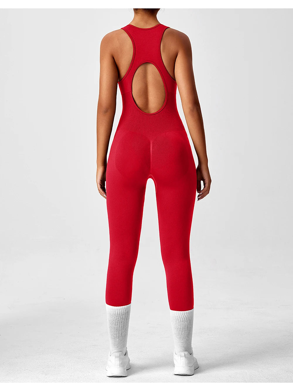 Seamless Peach Booty One-Piece Yoga Bodysuit - V-Back Tummy Control Gym Outfit for Women - Sexy Workout Jumpsuit Fitness Bodycon