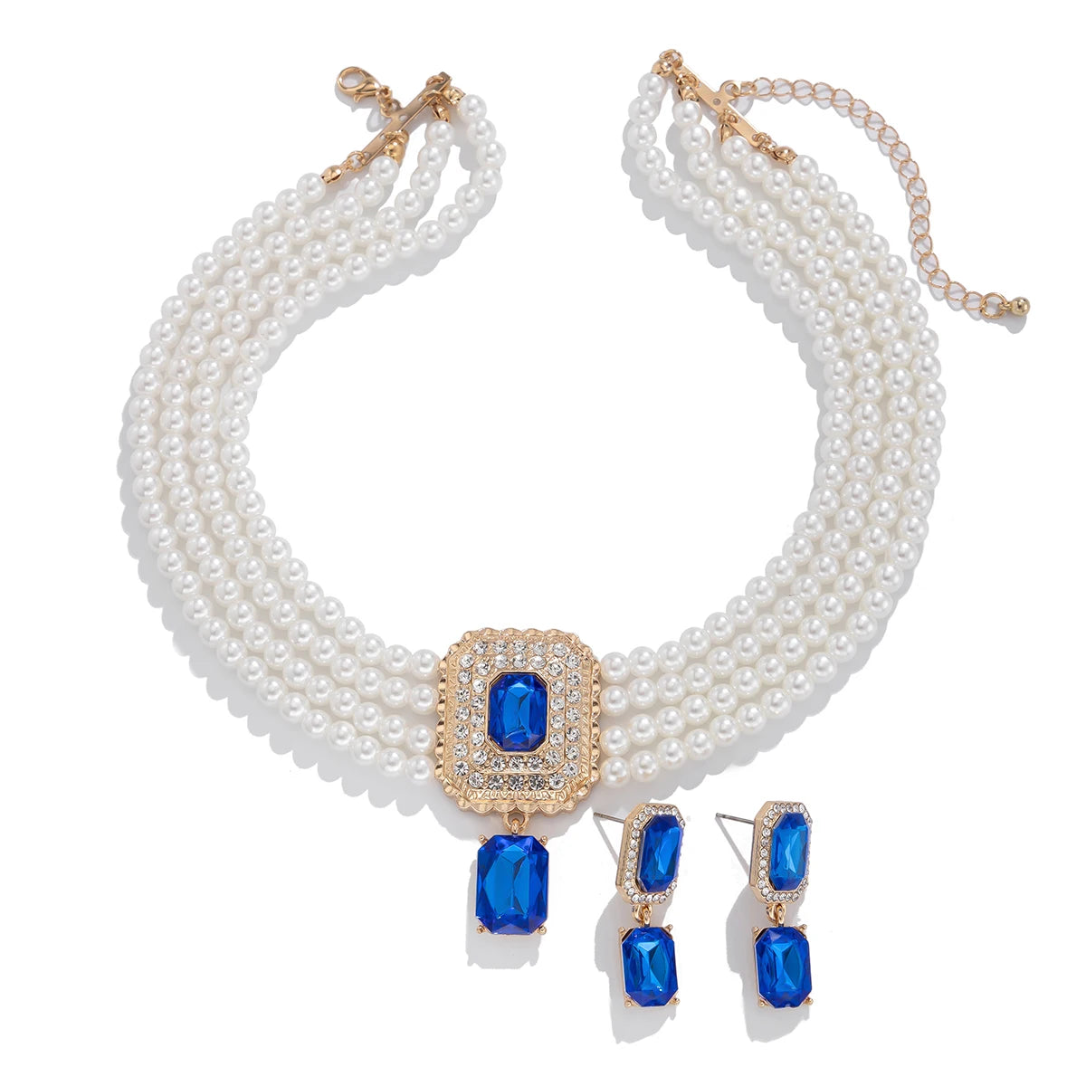 Lacteo Retro 2Pcs/Set Multi Layer Imitation Pearl Chain Necklace Stud Earrings Women Elegant Wedding Banquet Jewelry Suit New