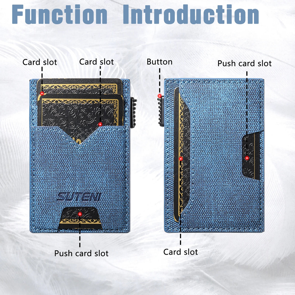 SUTENI Faux Leather Card Slot Wallet Flip Cover Unisex Card Box Pressing The Button Automatically Ejects The Card