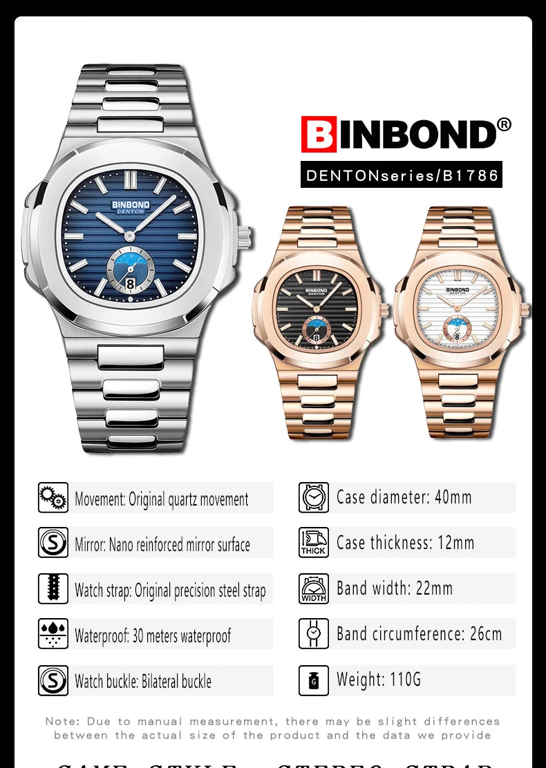 BINBOND New Casual Business Clock Men Luxury Quartz Watch Luminous Waterproof Date Fashion Quartz Wrist watches Relógio Homem