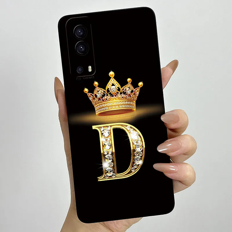 For Vivo Y72 5G V2041 Case Crown Letters Liquid Silicone Soft Phone Cases For Vivo Y52 5G V2053 Y72 Camera Protection Back Cover