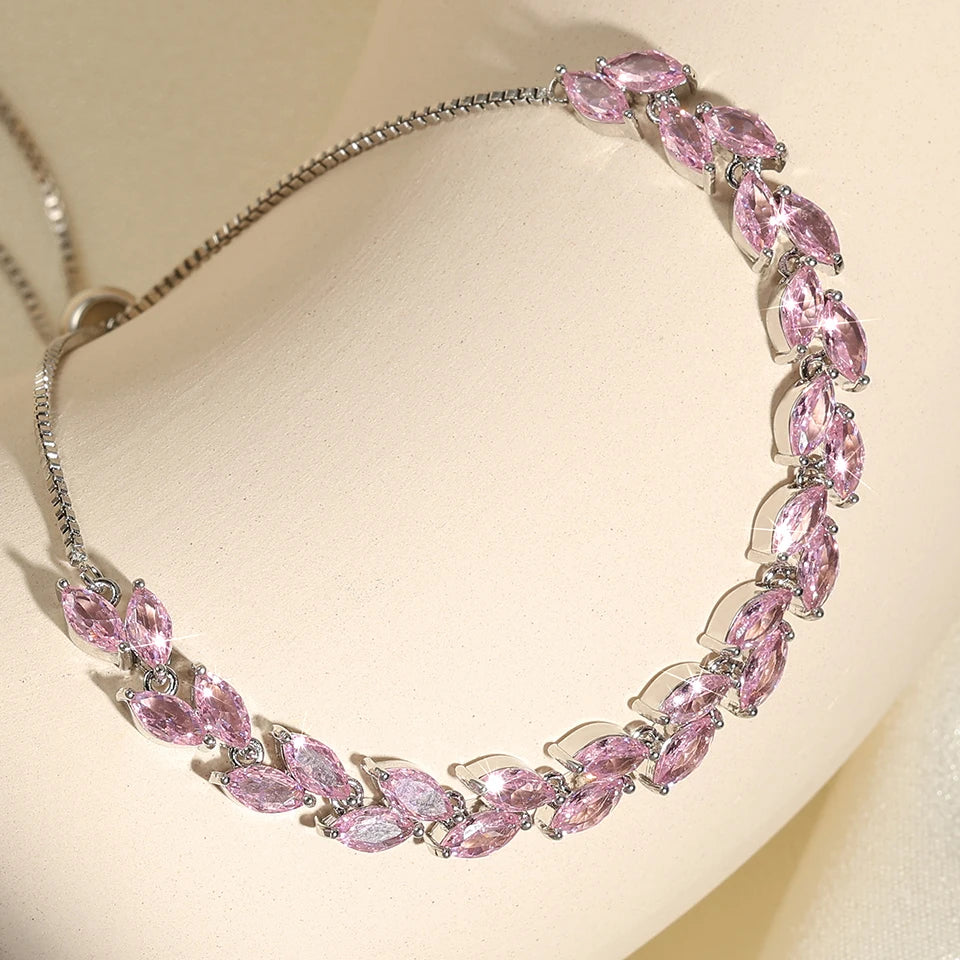 Uilz Exquisite Shiny Pink Black Zircon Decor Bracelets For Women Men Hip Hop Tennis Chain Fashion Party Jewelry Wholesale