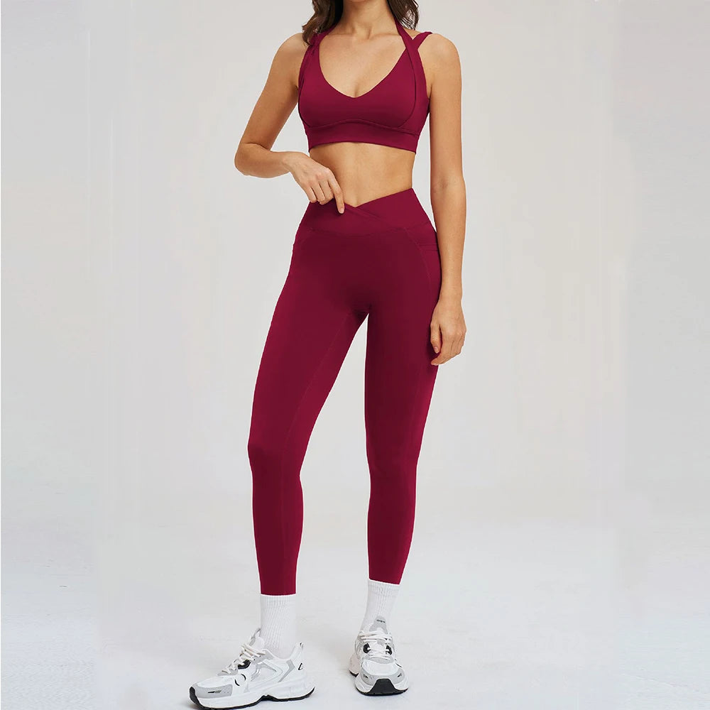 Yoga Clothes 2 Piece Women's Tracksuit Athletic Wear Fitness Suit Gym Outfits Workout Push Up Clothes Sports Bra Leggings Suit