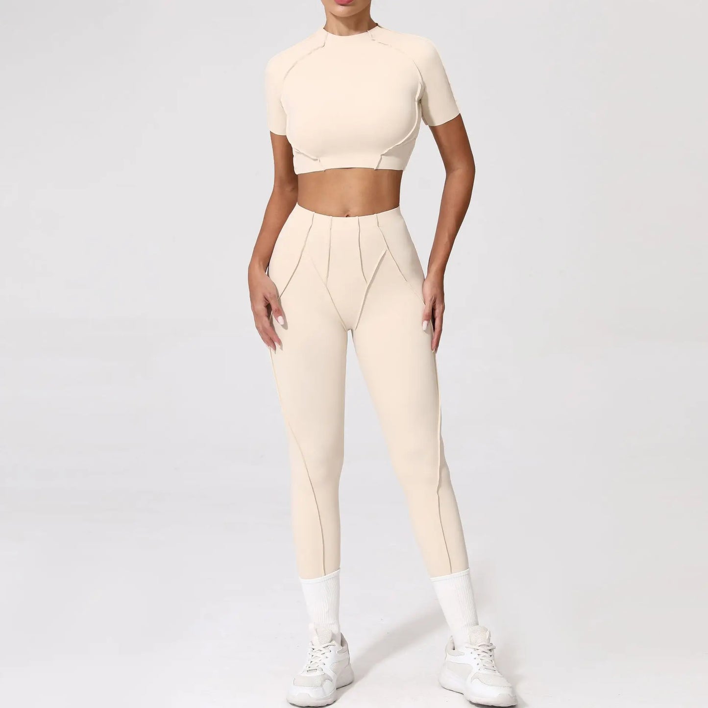 Seamless Yoga Sets Sports Fitness Hip-lifting High Waist Skinny Long-sleeved Suit Running Workout Gym Leggings Sets for Women