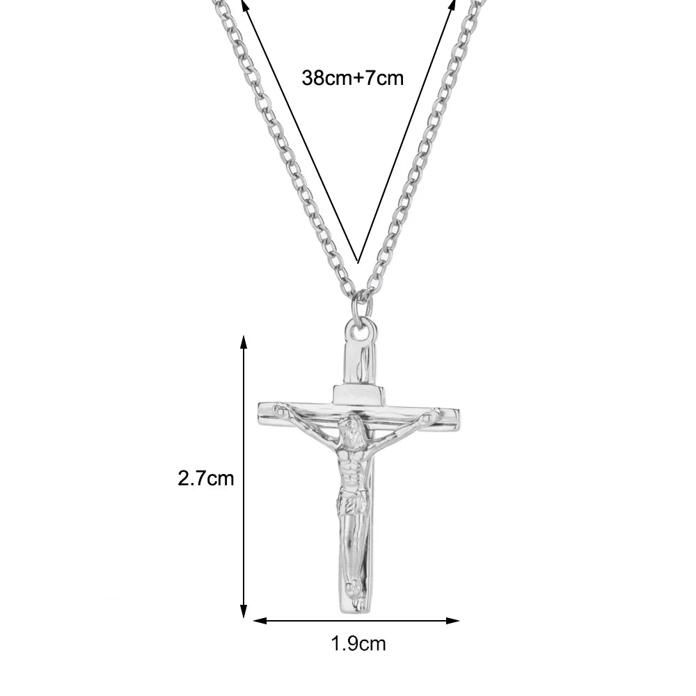 Stainless Steel Jesus Cross Necklace For Women Men Gold Color Caravaca Angels Crucifix Charm Choker Rapper Jewelry Hip Hop Gift