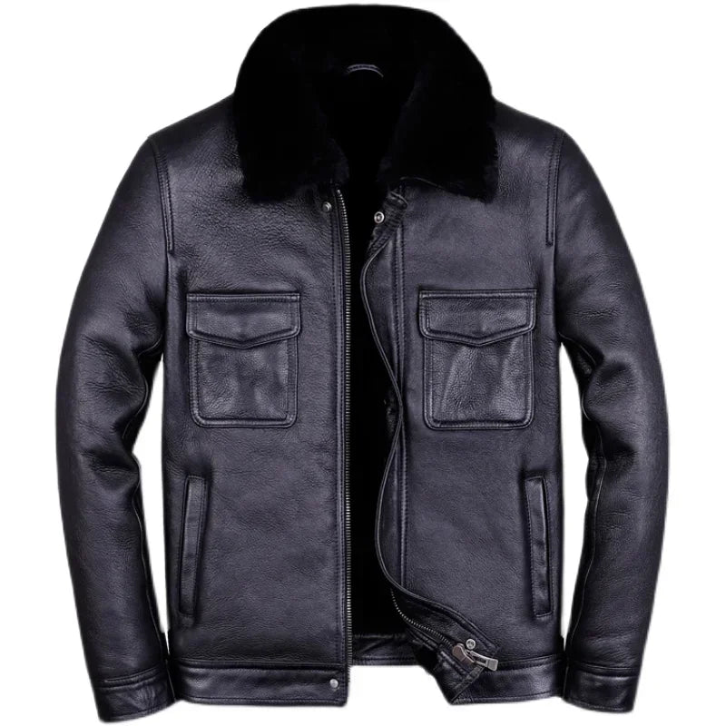 Mens Real Fur Coat Winter Warm Men Fur Coats Genuine Leather Motorcycle Jacket Natural Leather Fur Manteau Homme SGG1109