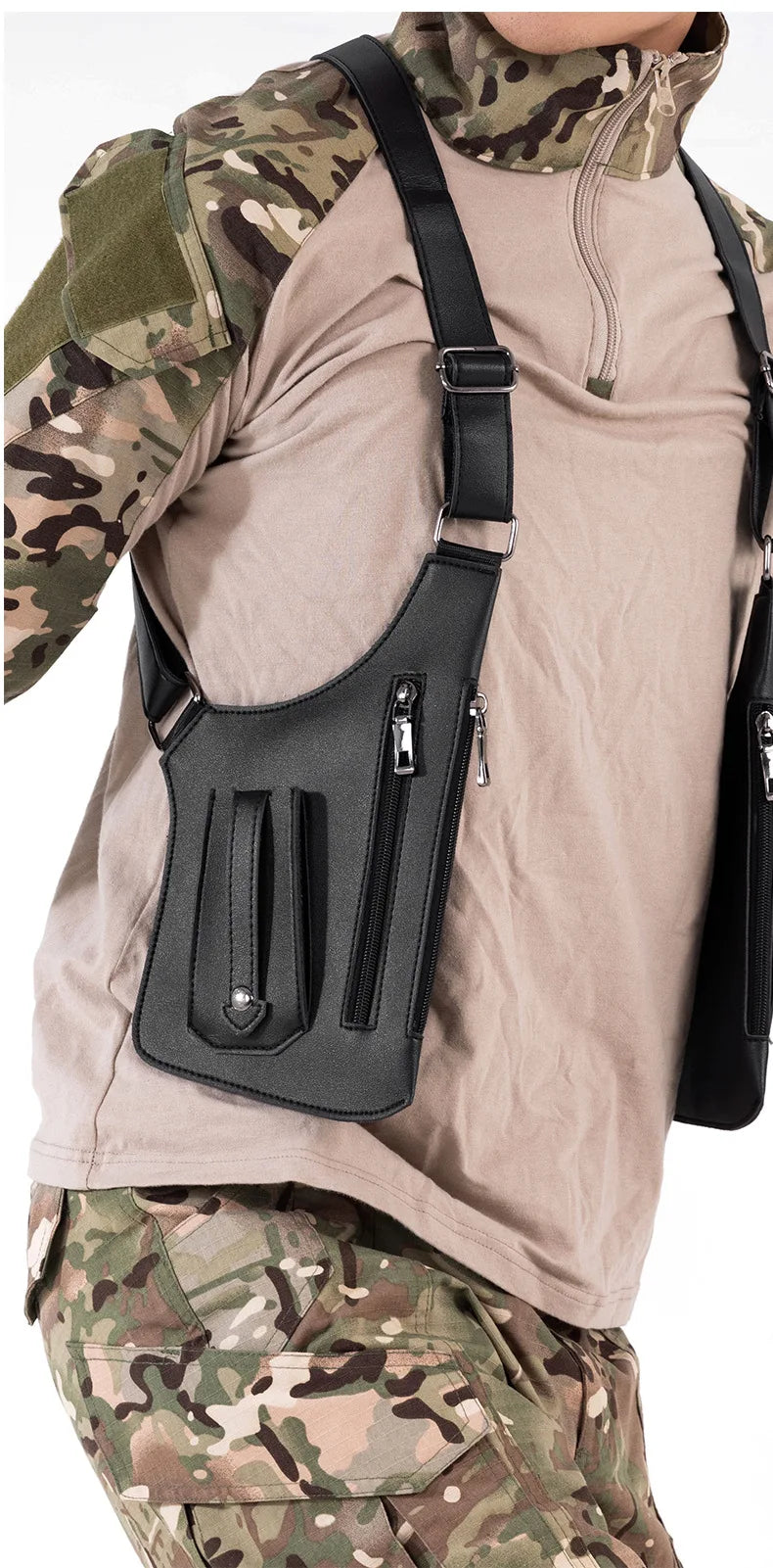 Luxury Design Men's Tactical Vest Bag High Quality PU Leather Man Chest Bag Phone Pouch Vintage Design Underarm Back Pack Bags