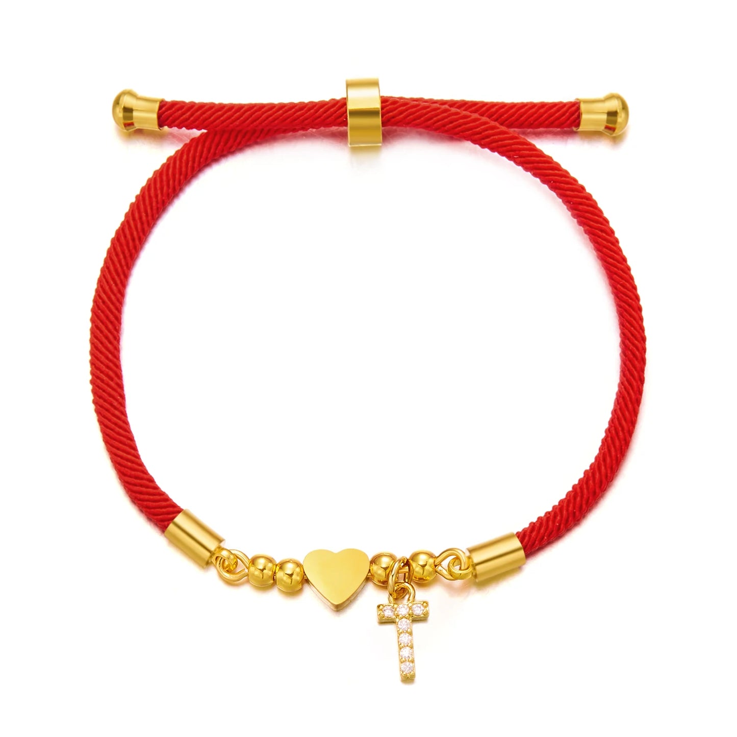 Stainless Steel A-Z Initial Letter Bracelet For Women Men Gold Color Love Heart Pendant Red Luck Rope Charm Bangle Charm Jewelry