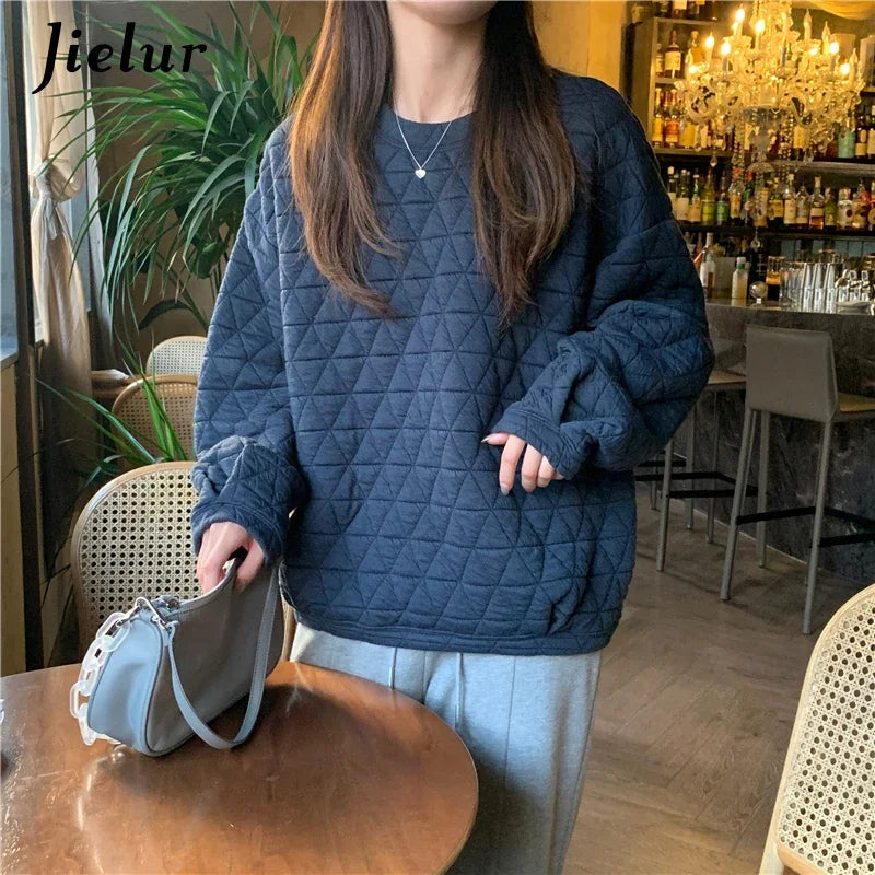 Jielur Yellow Loose Sweatshirt Female Winter White Causal O Neck Long Sleeve Women Clothing Creative New Style Hoodies M-XL