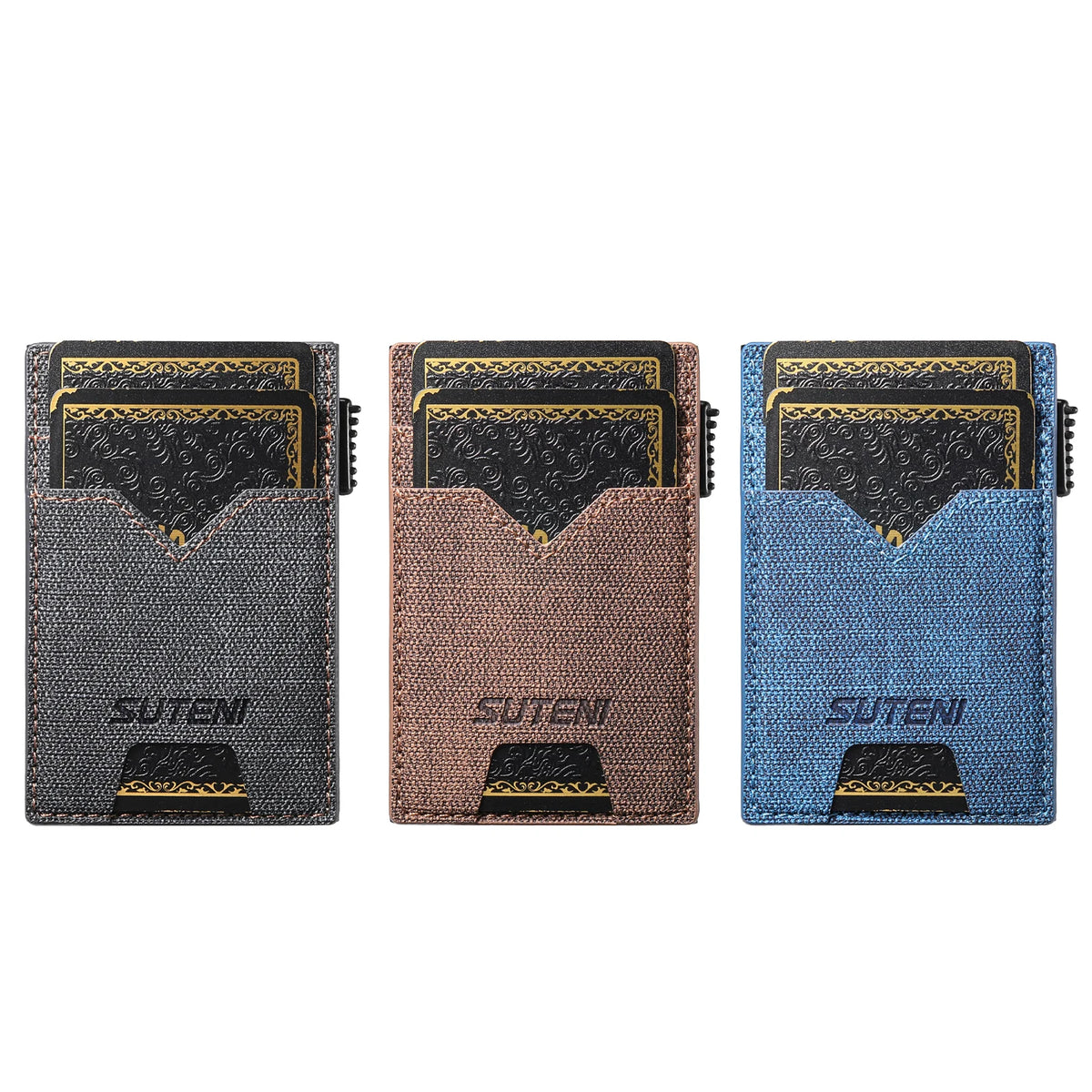 SUTENI Faux Leather Card Slot Wallet Flip Cover Unisex Card Box Pressing The Button Automatically Ejects The Card