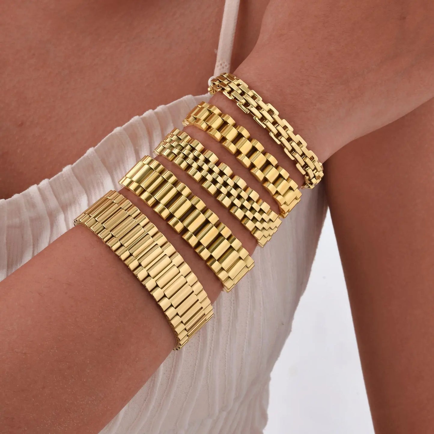 Vnox Stainless Steel Classic Watchband Bracelet For Women Men,Watch Straps Width Link Chain Bracelet Bangle,Unisex Hand Jewelry