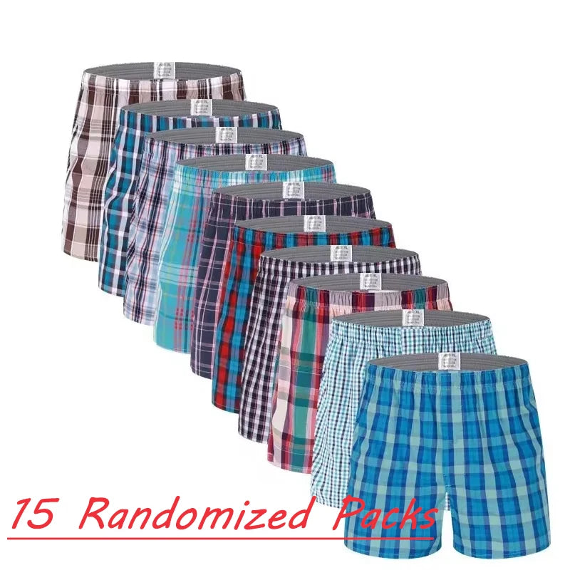 15pcs Men's Briefs Boxers 100% Cotton Briefs Soft Plaid Boxers Men's Briefs Comfortable and Breathable Men's Sexy Boxers