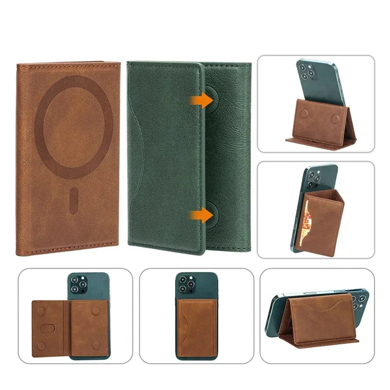 Strong Magnetic Folding Wallet Card Holder Leather Case for IPhone 17 16 Pro Max for MagSafe Stand Cover for Samsung