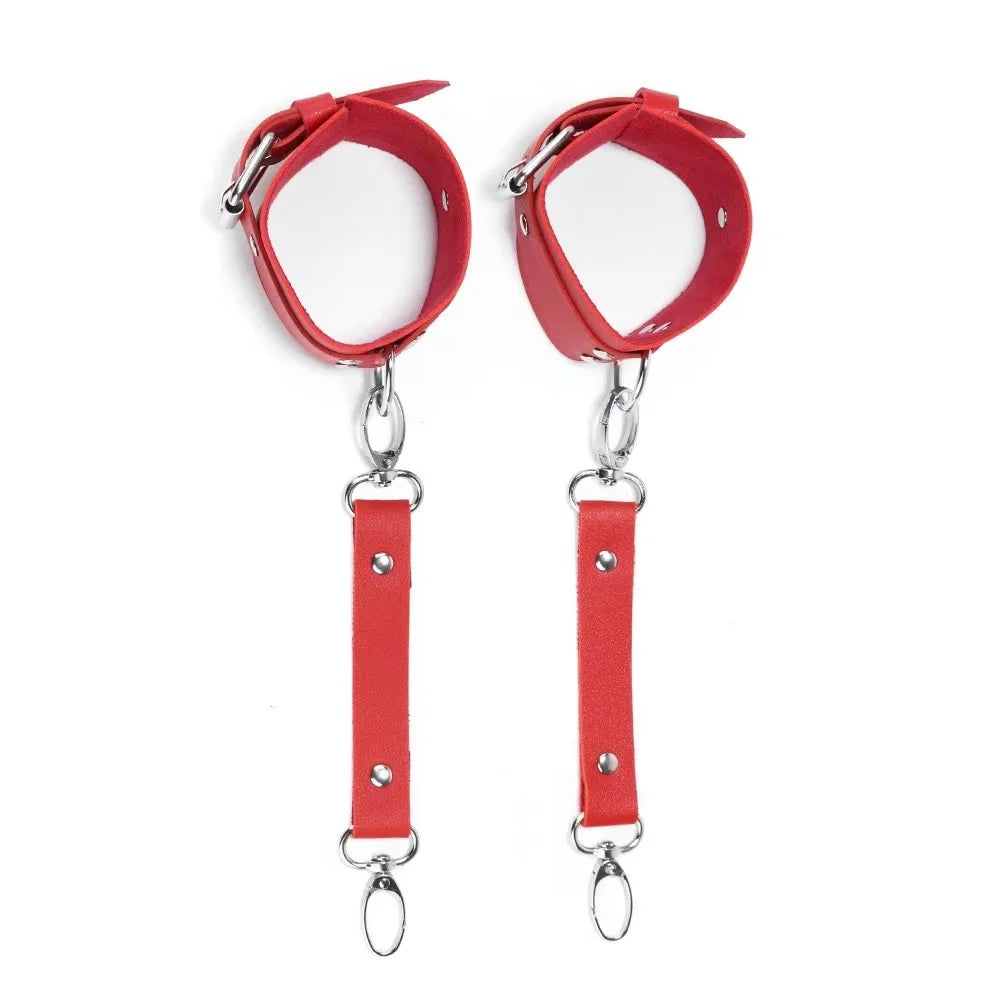 2pcs Unisex Leather Bracelet BDSM Bondage Leather Handcuffs Buckle Adjustable Vintage Punk Fetish Clothing Restraints Kink Toy