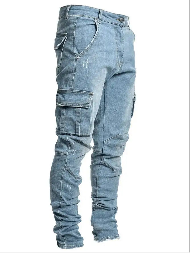 Männer Jeans Bleistifthose Cargo Denim Solide Knöchellänge Waschtaschen Mittlere Taille Etui Slim Leichte Strech High Street 2024