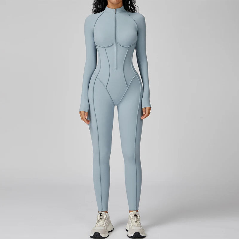 VITALINOVO Womens Running Onesie Athletic Romper Pants Long Sleeve Zip Up Hiking Outfits One Piece Workout Bodycon Jumpsuits