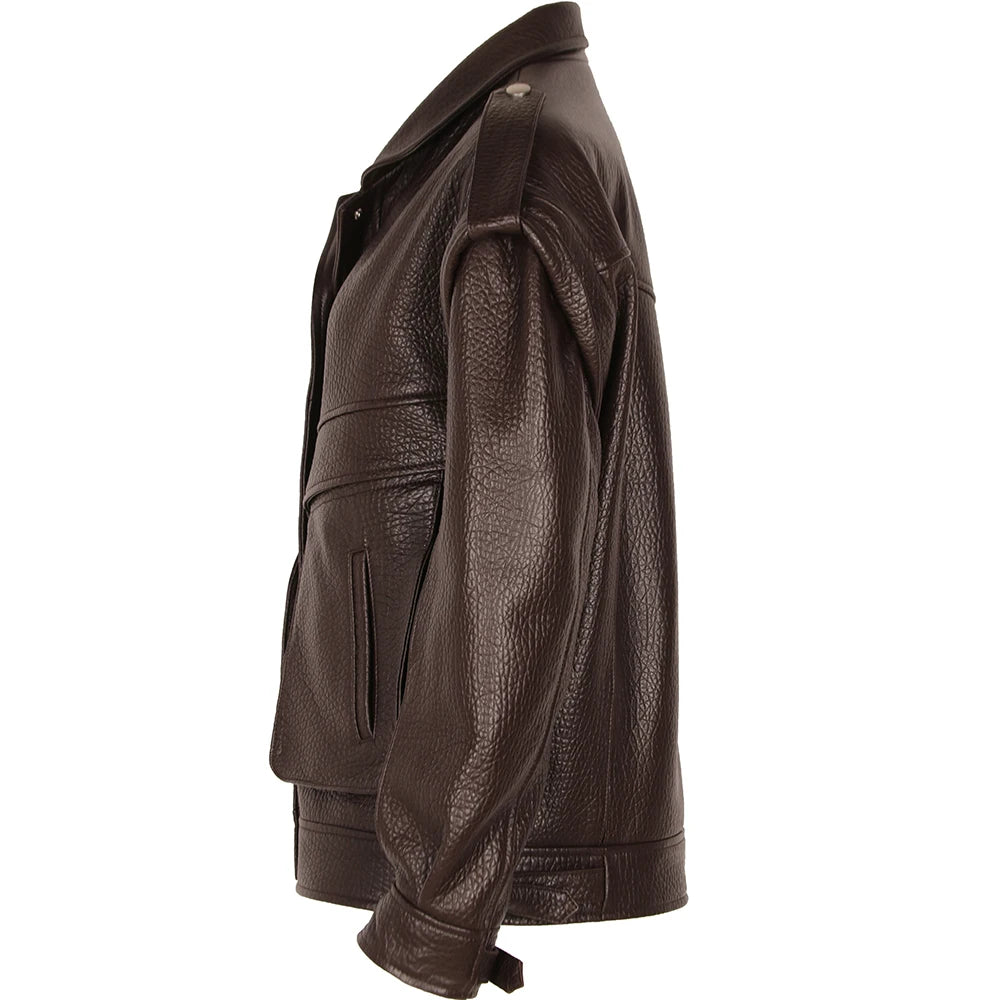 YOLOAgain 2024 Spring Vintage Real Leather Jacket Women High Quality Oversized Biker Jacket Ladies