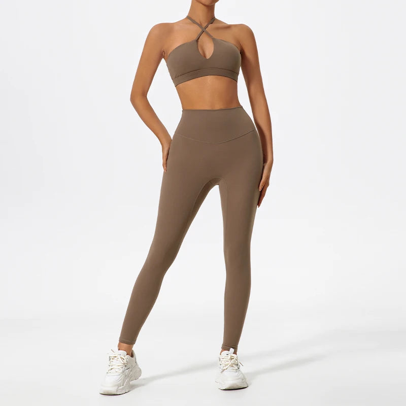 Two-Piece Women's Sports Set Chest Crossover Yoga Clothes Female Gym Bandeau Sports Bra Suits Sport Outfit For Woman