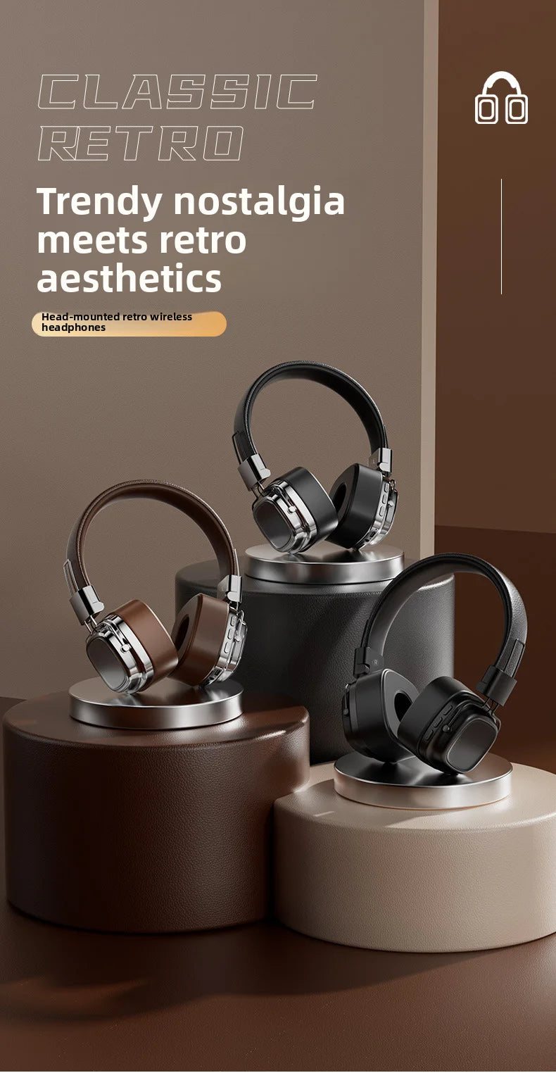 Shoumi Hifi Wireless Headphones Bluetooth Earphones Large Headset Helmets with Mic Support TF-Card Mp3 Play display screen