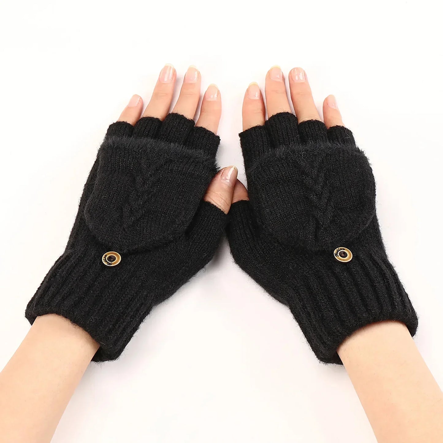 Fingers Free Wool Gloves Women Knitted Flip Fingerless Exposed Finger Thick Glove Mittens Winter Warm Thickening Women Mitts