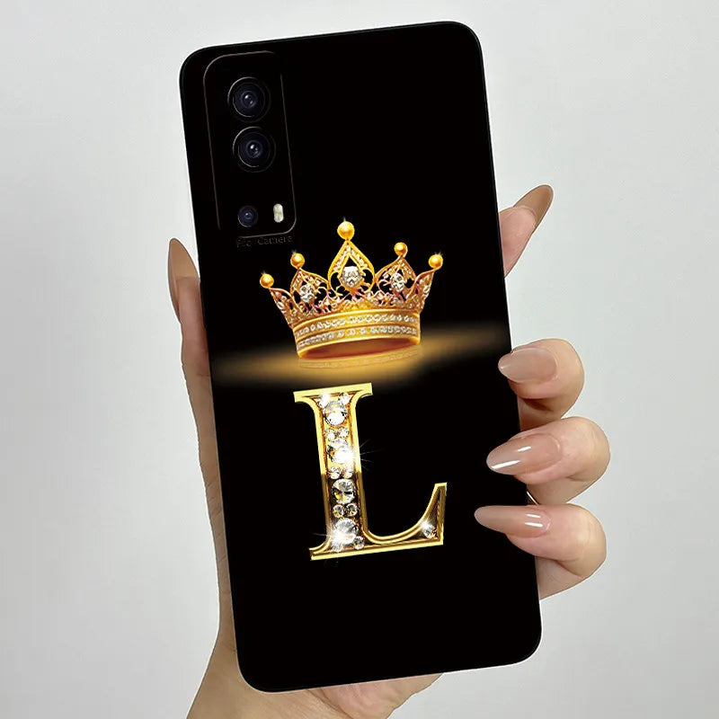 For Vivo Y72 5G V2041 Case Crown Letters Liquid Silicone Soft Phone Cases For Vivo Y52 5G V2053 Y72 Camera Protection Back Cover