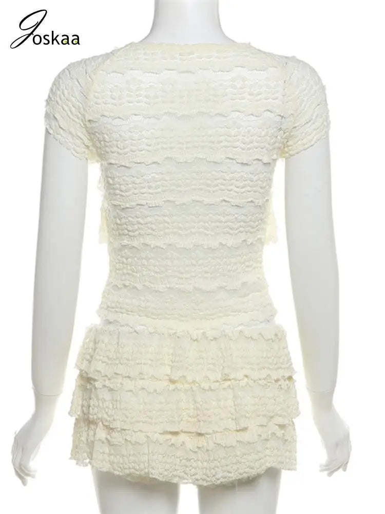 Joskaa Sexy Tierred Women 2 Piece Set Apricot Ruffles Tank Top and Shorts Skirts Matched Midnight Party Club Outfits Summer 2024