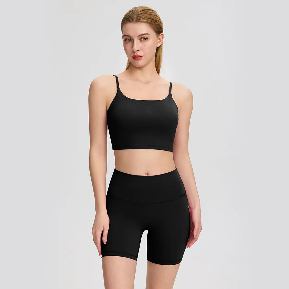 Yoga clothes, running suit, women's chest cushion vest, hip lifting high waist yoga shorts, quick drying breathable fitness suit