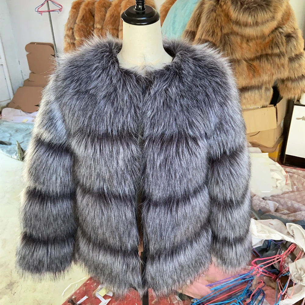 HOOOFUR Faux Fur Coat Women's Jacket Winter Fashion Warm Thick Fox Raccoon Leather Brown Plus Size Especially Fake Fur Cold Coat