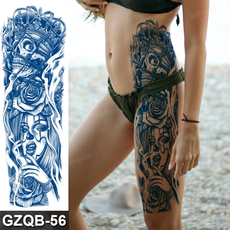 Full Arm Sleeve Temporary Tattoos Juice Ink Lasting Semi Permanent Body Art Sexy Large Fake Tattoo for Men Women Adult Beauty