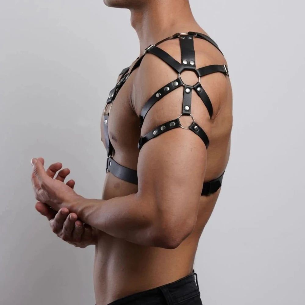 Men PU Leather Harness Belt Y2K Punk Chest Strap Gothic Adjustable Fashion Chest Strap Exotic Belt for Party or Leisure Travel