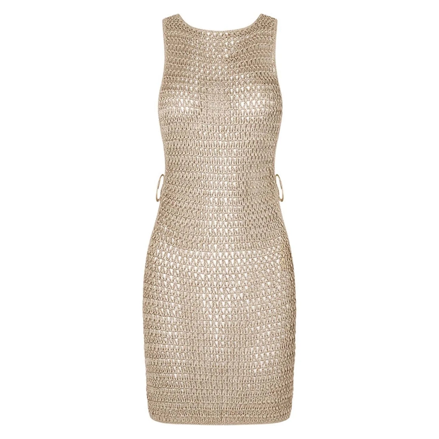 Sexy Cut Out Crochet Knitted Beach Dress Woman Summer Backless Tunic Beach Cover Ups Short Dress Beach Wear Women Swimsuit