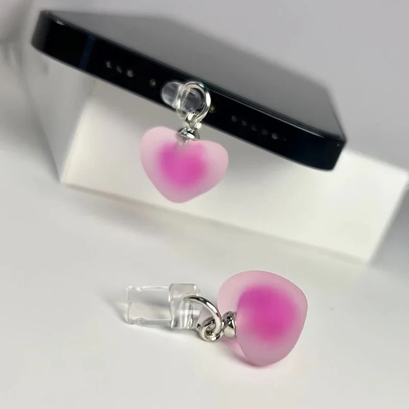 Gradient Heart Shaped Phone Dust Plug Pendant, Heart-Shaped Pendant Suitable for IPhone/Type-C Universal Phone Accessories