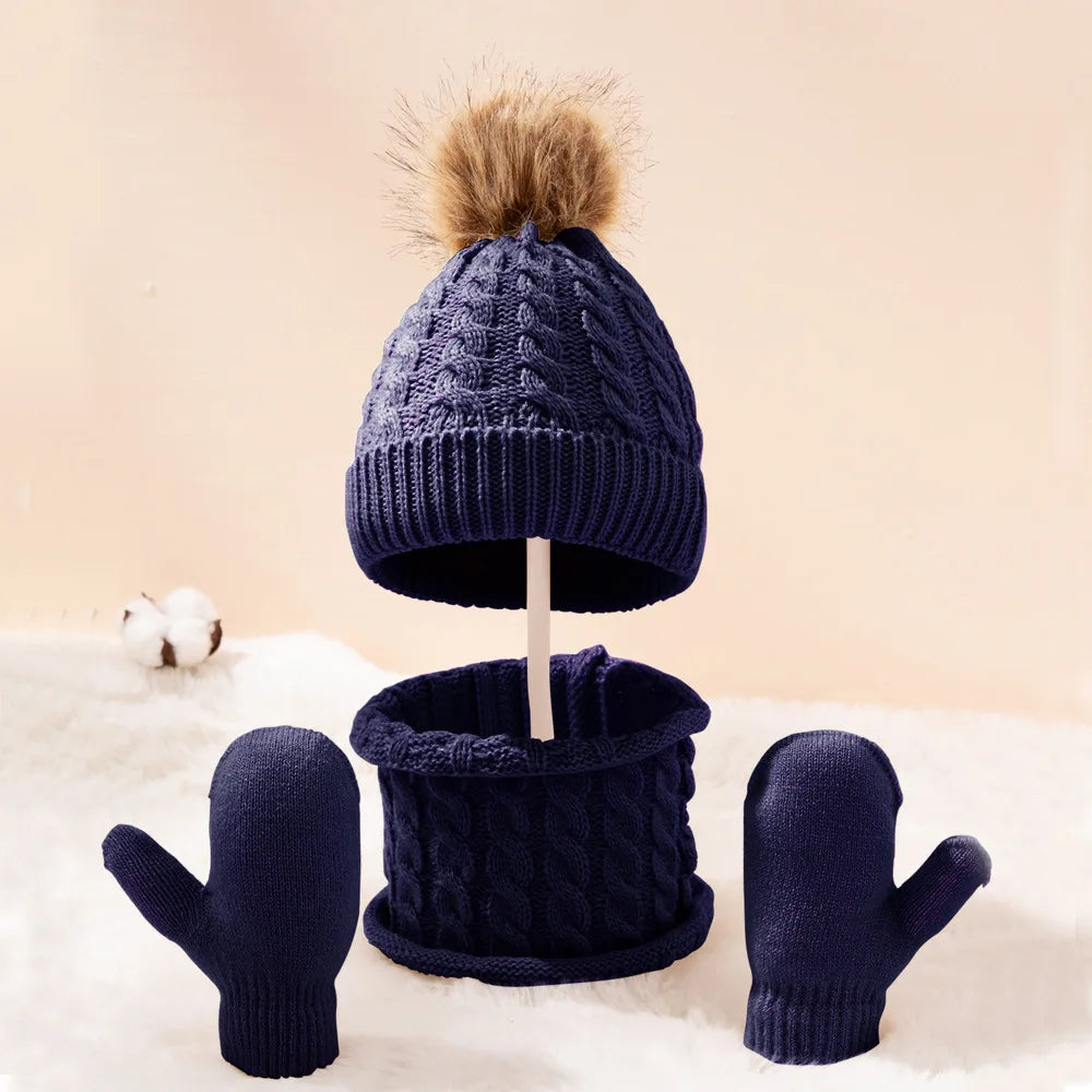Baby Wintermütze und Schal Handschuhe Set Kinder Twist Strickmütze Mütze Neugeborenen Snood Schal Mütze Säugling Kleinkind Motorhaube Zubehör