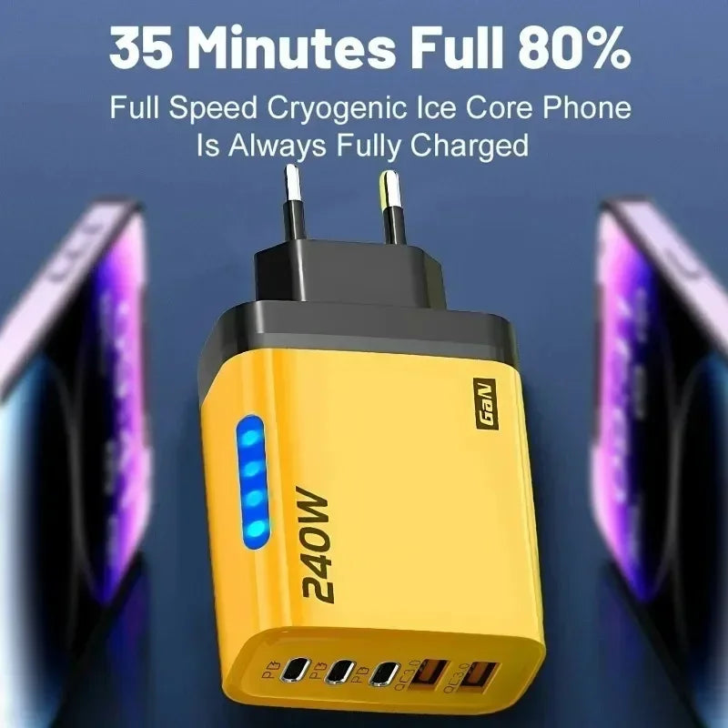 5 in 1 GaN Desktop Charger 240W Fast Charging Adapter 10A USB To TypeC Cable 3PD 2 USB Charger For IPhone 16 15pro Laptop 2026