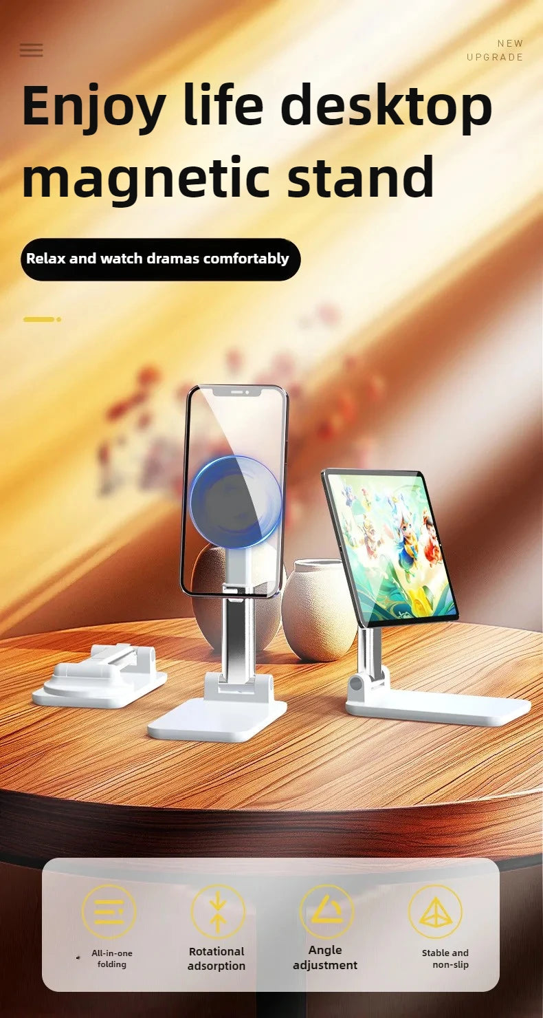 Magnetic Flexible Adjustable Phone Stand Foldable Portable Desktop Mount Holder for All Smartphones with Tight Clip Accessories