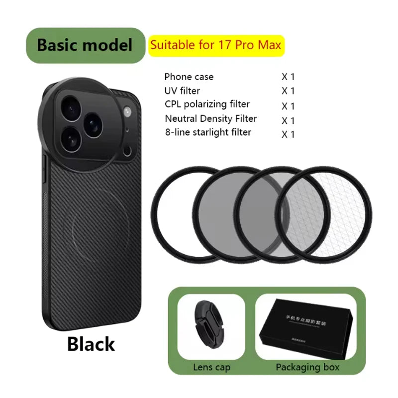 4 in 1 58mm Filter Set for iPhone 17 Pro/Pro Max With Universal CPL UV ND8 Starling Filter Magnetic Wireless Charging Phone Case