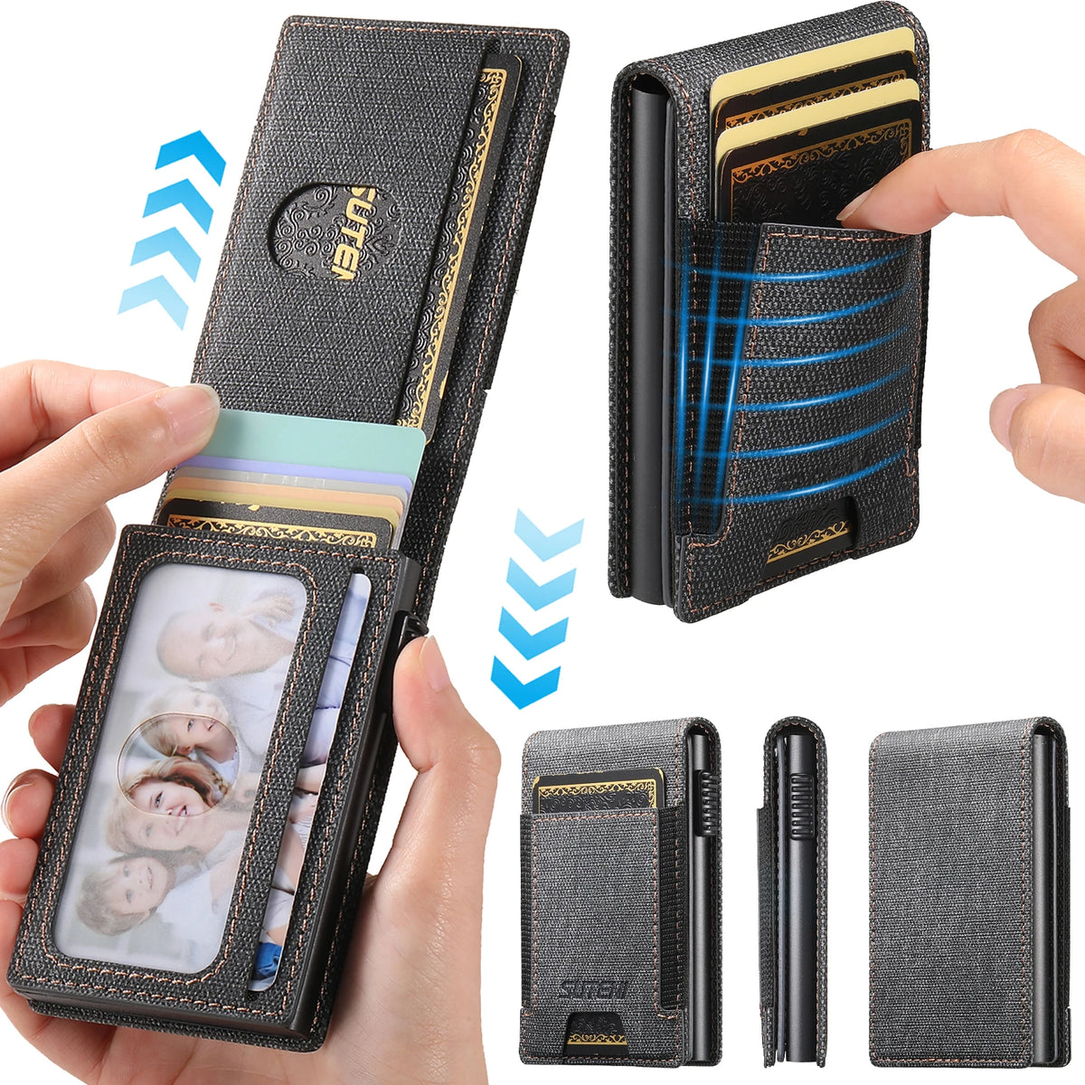 SUTENI Faux Leather Card Slot Wallet Flip Cover Unisex Card Box Pressing The Button Automatically Ejects The Card