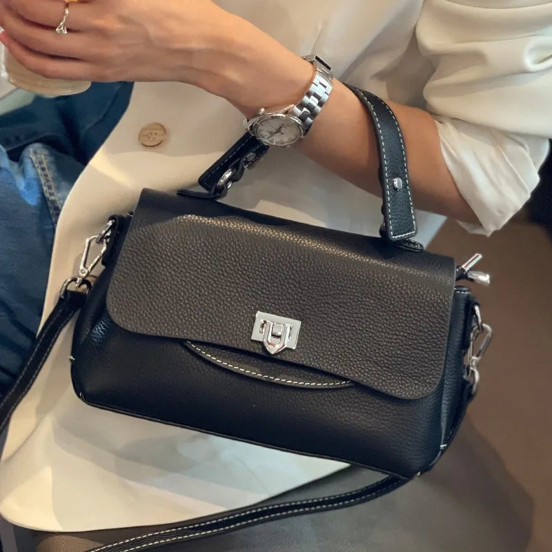 luxury handbags female crossbody bags Vintage Genuine leather one piece shoulder bag small square bag for women cowhide Blue bag
