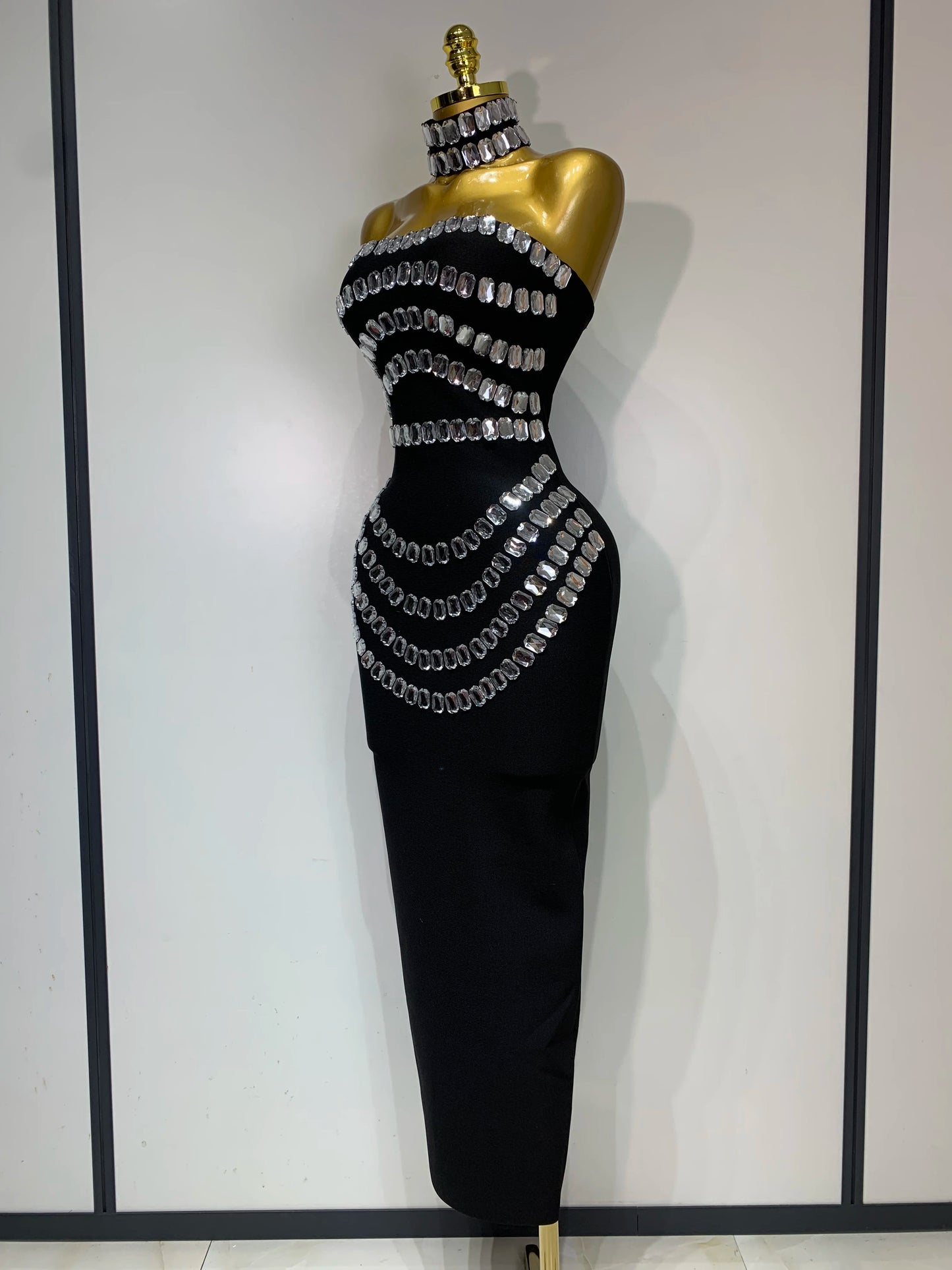 Women Sexy Backless Strapless Black Beading Long Bandage Bodycon Dress 2025 Celebrity  Elegant Evening Luxury Birthday Dresses