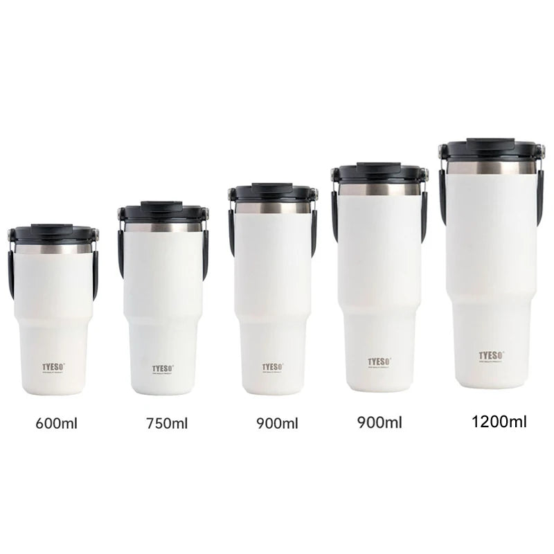 Tyeso 600ml 900ml 1200ml Tumbler Coffee Cup Stainless Steel Vacuum Thermal Insulated Iced Mug Cold Storage Large Capacity Flask